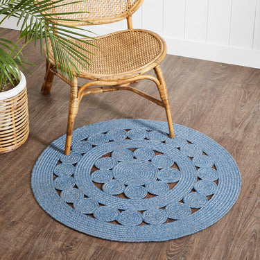 Celeste Blended Blue Indoor/Outdoor Braided Rug 3ft Round VHC Brands - The Fox Decor
